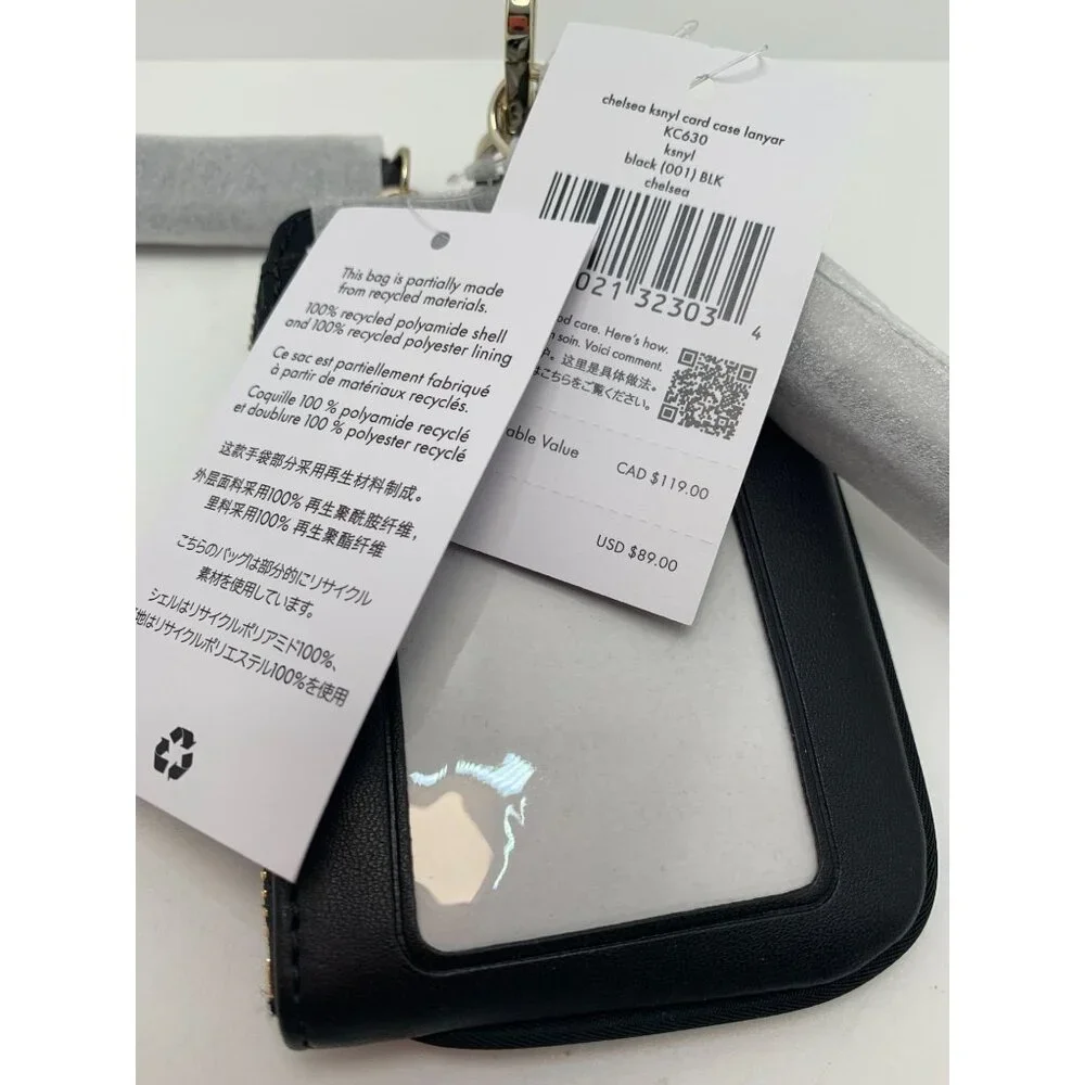 Kate Spade New York Chelsea Black Card Case Lanyard With ID Window - Picture 3 of 3